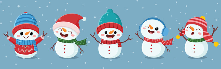 Set of cute christmas snowman cartoon