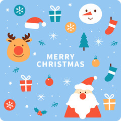 Christmas decorations cute collection  santa claus card illustration