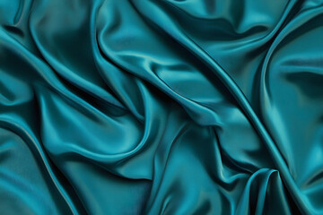 Obraz premium Shiny turquoise satin fabric with smooth, flowing folds creating a luxurious and elegant texture. Transformative Teal
