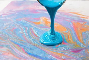 paint pour acrylic paint being poured onto a canvas creating swi