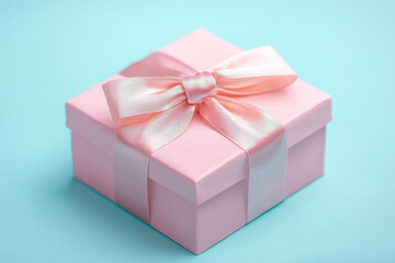 Obraz premium A delicate pink gift box adorned with a satin ribbon, perfect for special occasions and celebrations.
