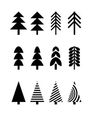 Fototapeta premium Christmas trees ornament silhouettes collection in flat style. Perfect for banner, flyer, label, postcard, sale, stickers. Simple flat style vector illustration.