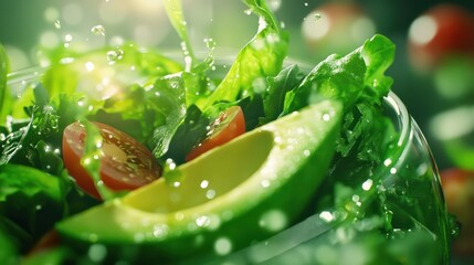 Close up vegan salad with avocado, generative IA