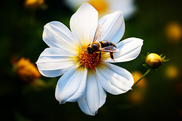 Obraz premium Eine Biene auf einer weißen Blüte