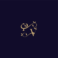 beauty leaf monogram logo organic and elegant concept PV wedding initial letter