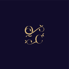 beauty leaf monogram logo organic and elegant concept QC wedding initial letter
