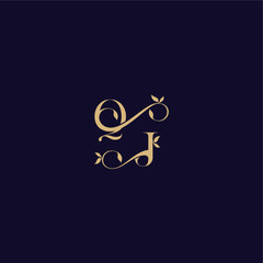 beauty leaf monogram logo organic and elegant concept QJ wedding initial letter