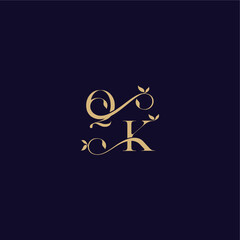 beauty leaf monogram logo organic and elegant concept QK wedding initial letter