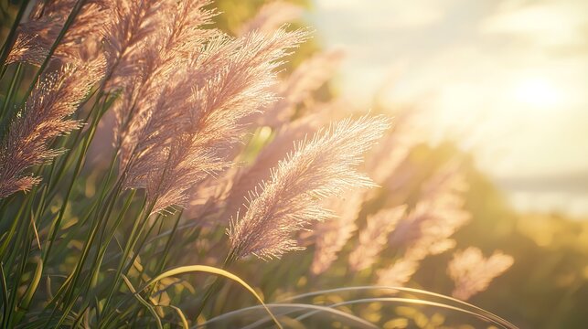 Beautiful white kash or kans grass flower, Saccharum spontaneum, during durga puja festival