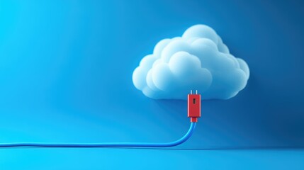 Network cable plugged into a stylized cloud, illustrating connectivity and cloud technology integration.