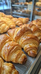Freshly baked croissants with a golden crust, perfect for breakfast or pastry lovers. Delicious buttery layers await!