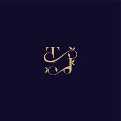 beauty leaf monogram logo organic and elegant concept TJ wedding initial letter