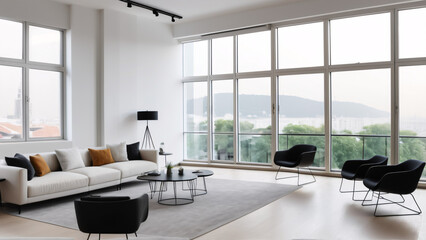 Chic Minimalist Living Room with Large Windows