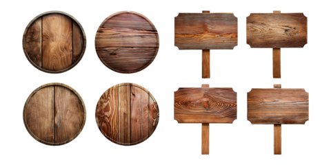Wooden Signs and Barrels Collection for Design Projects, png collection isolated on transparent background