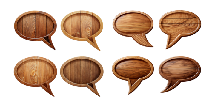 Cartoon set of wooden speech bubbles isolated on background