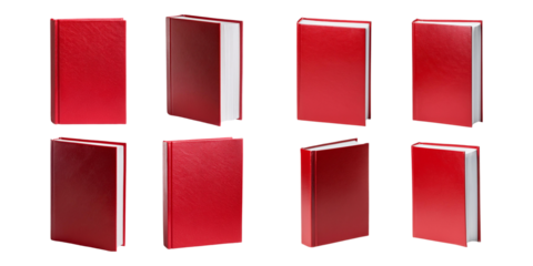 Book with red spine and cover, png collection isolated on transparent background