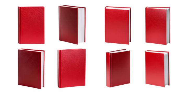 Book with red spine and cover, png collection isolated on transparent background