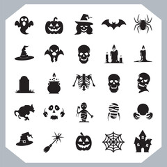 Set of logotype different type of black simple Halloween vector illustration silhouettes in white background, collection of Halloween silhouettes