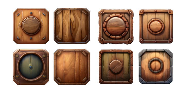 Vintage Wooden Game Button Set, png collection isolated on transparent background