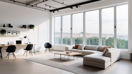 Fototapeta premium Luxury Living Room with Cityscape Views