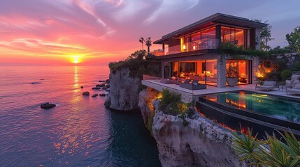 Modern Cliffside Home with Sunset Views and Infinity Pool