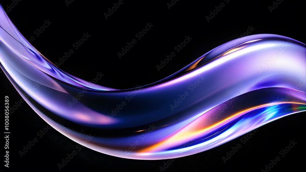 Poster Abstract fluid holographic iridescent purple curved wave in dark background 3d render. Gradient design element for backgrounds, wallpapers, posters and covers.