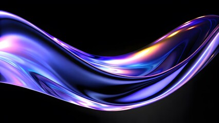 Abstract fluid holographic iridescent purple curved wave in dark background 3d render. Gradient design element for backgrounds, wallpapers, posters and covers.