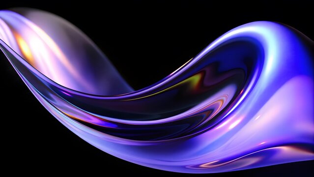 Fototapeta Abstract fluid holographic iridescent purple curved wave in dark background 3d render. Gradient design element for backgrounds, wallpapers, posters and covers.