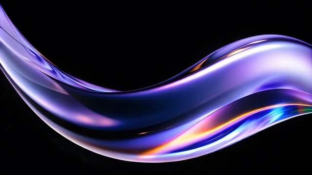 Fototapeta Abstract fluid holographic iridescent purple curved wave in dark background 3d render. Gradient design element for backgrounds, wallpapers, posters and covers.