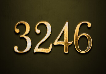 Old gold effect of 3246 number with 3D glossy style Mockup.