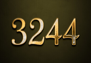 Old gold effect of 3244 number with 3D glossy style Mockup.