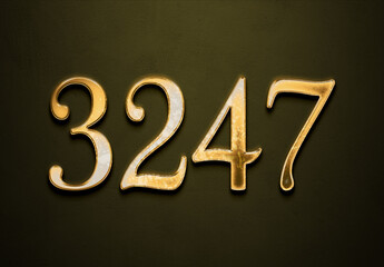 Old gold effect of 3247 number with 3D glossy style Mockup.