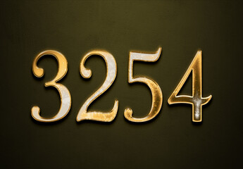 Old gold effect of 3254 number with 3D glossy style Mockup.