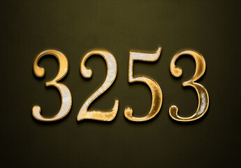 Old gold effect of 3253 number with 3D glossy style Mockup.