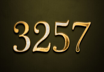 Old gold effect of 3257 number with 3D glossy style Mockup.
