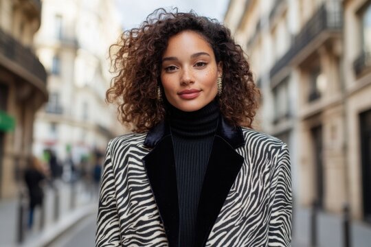 Young stylish woman posing on the street of paris