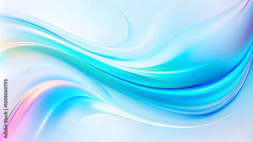 Aufkleber Soft Abstract minimalist wavy background in cool blue tones. Abstract fluid iridescent holographic bright neon curved wave in motion colorful background 3d render.