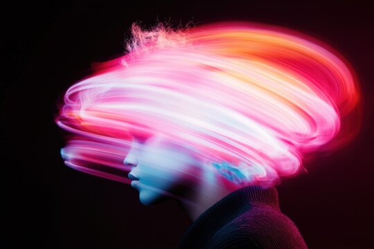 Woman with light trails abstract portrait