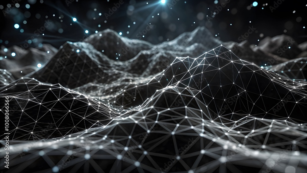 Poster Technologic networks, technologic networks, particle energy flow, quantum computing visualization Technology Network Background. Abstract futuristic technology with polygonal shape.
