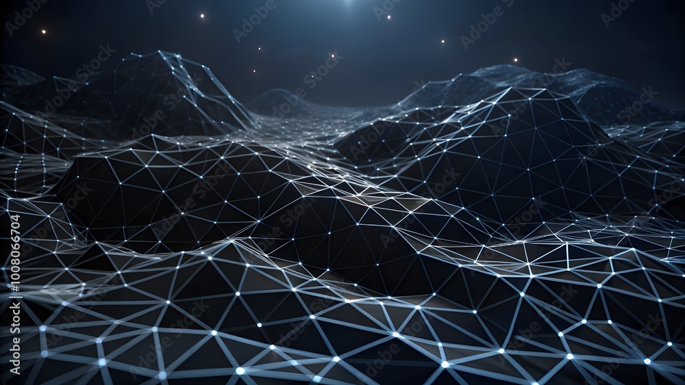 Poster Technologic networks, technologic networks, particle energy flow, quantum computing visualization Technology Network Background. Abstract futuristic technology with polygonal shape.