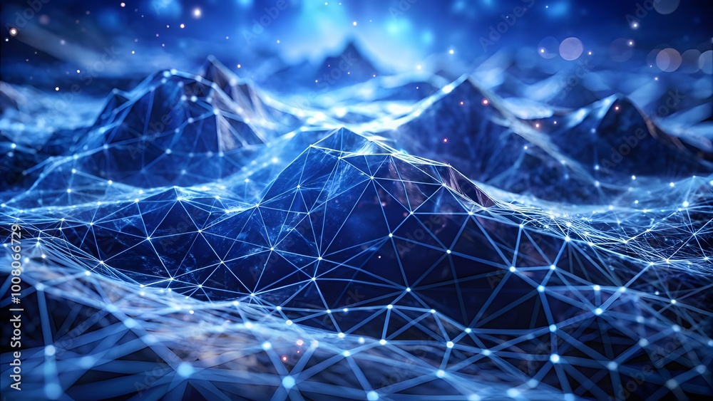 Poster Technologic networks, technologic networks, particle energy flow, quantum computing visualization Technology Network Background. Abstract futuristic technology with polygonal shape.