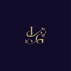 wedding initial beauty leaf monogram logo letter organic and elegant concept JG