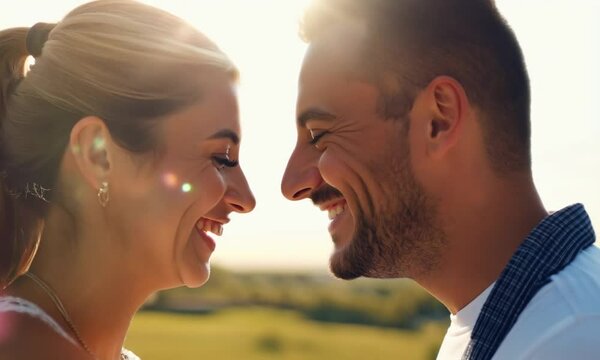 Smiling cheerful couple portrait, Generative AI