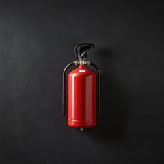 Fototapeta premium Red fire extinguisher on a dark background, essential safety equipment.
