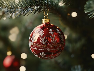 Red Christmas Ornament on a Tree