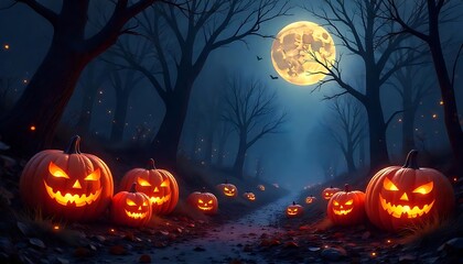 Fototapeta premium spooky halloween background with pumpkins