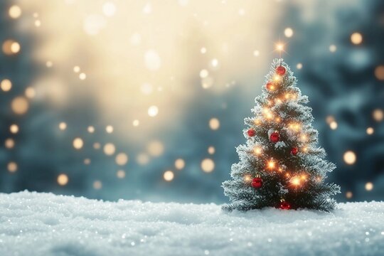 blurred christmas tree, snow, christmas, background