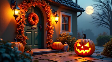 Obraz premium halloween pumpkin in the garden