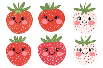 Cute colorful strawberries with happy faces