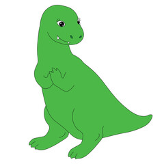 big tyrannosaurus girl stands happy raising her paws to her chest, cartoon, easy to edit, stock vector
